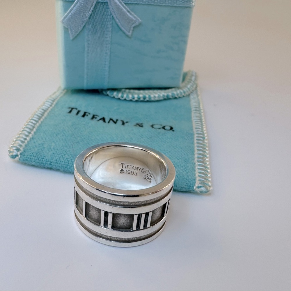 Tiffany & Co Ultra Wide Atlas Ring Relief Roman Numeral Band SZ 4 925 1995 AUTH